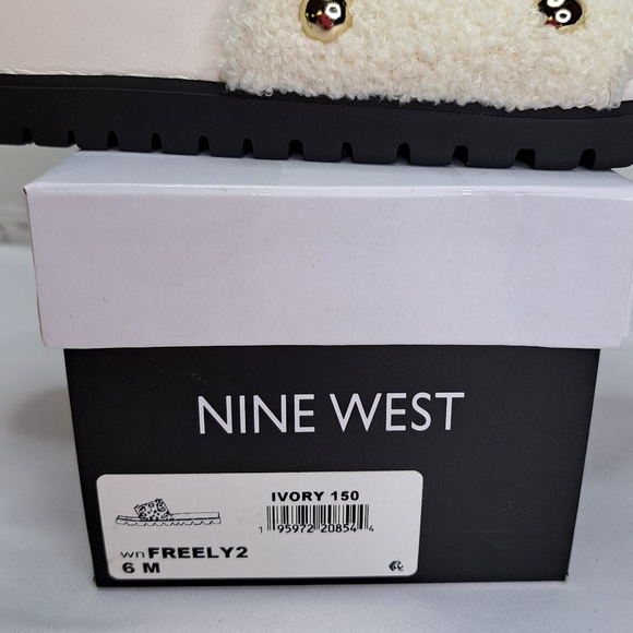 NINE WEST 'FREELY' SHEARLING & STUDDED SLIP ON SANDALS - Picture 12 of 14